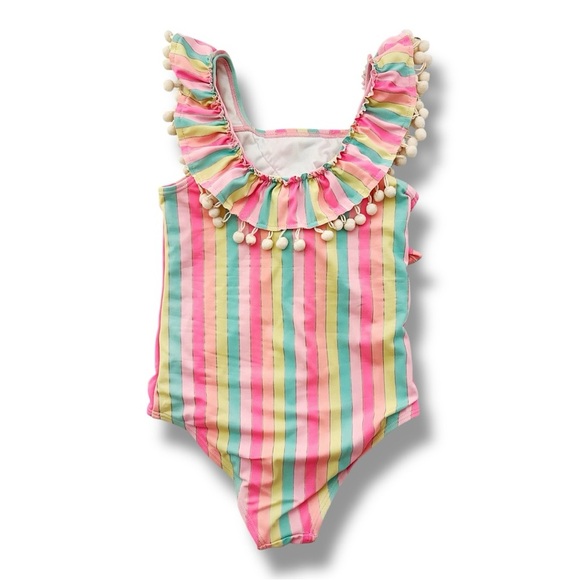 Nicole Miller | Striped Pom Pom One Piece Swimsuit (M) - Picture 3 of 4